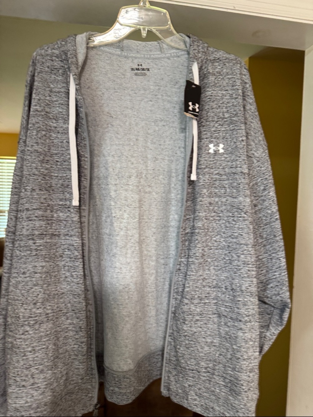 Under Armour Ladies Heather Grey Full-Zip Hooded Sweater - Picture 4 of 5